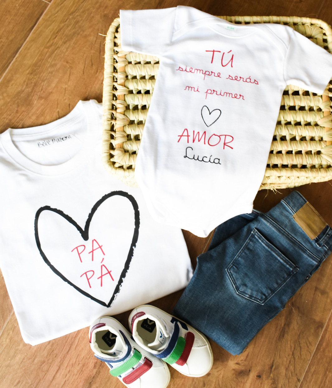 Pack Familiar Camiseta Personalizada papá/mamá, mi primer amor ( Adulto + niño)