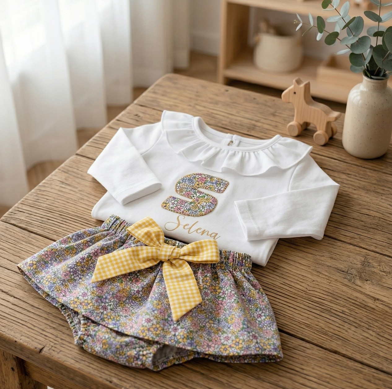 Conjunto 2 Piezas Personalizado | Falda-Braguita + Body/Camiseta con Letra y Nombre (0–8 años) - Imagen 2