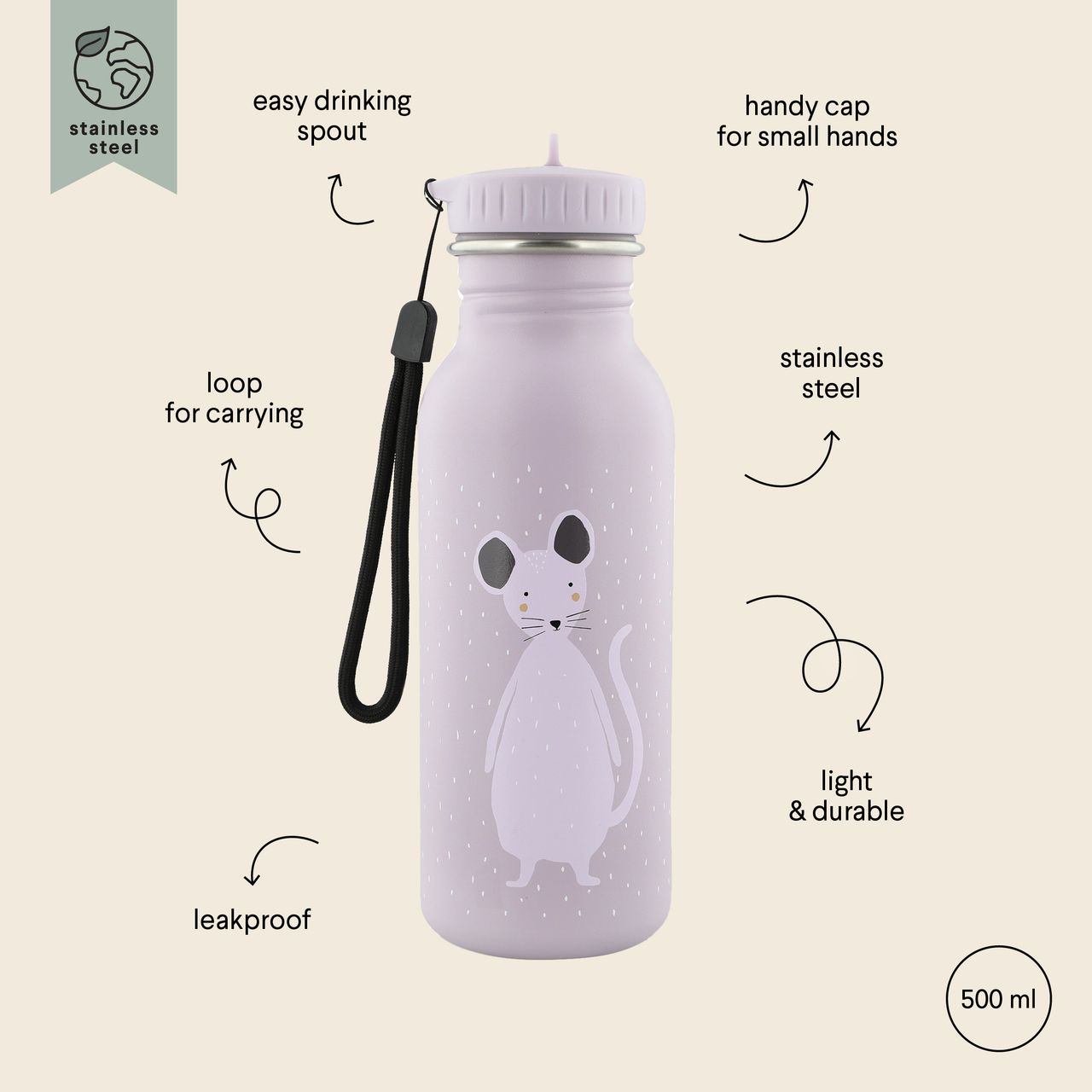 Botella de beber 500ml - Mrs. Mouse Trixie - Imagen 3