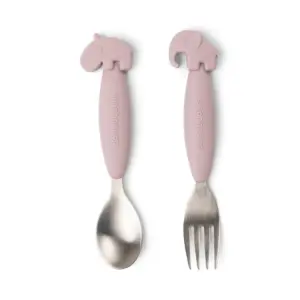 Easy-grip Cuchara y Tenedor - Deer friends - Rosa Done by Deer