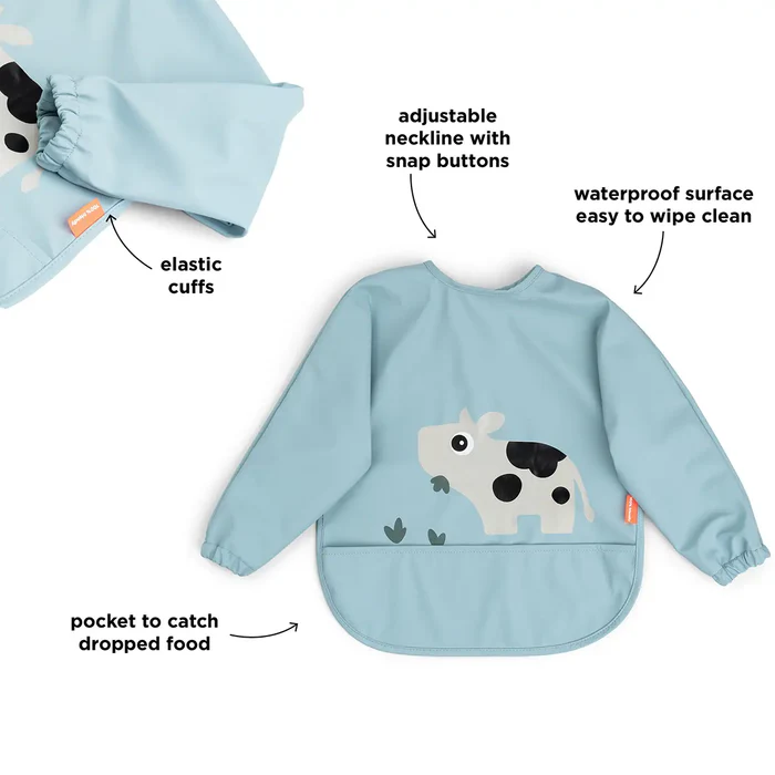 Babero con bolsillo y mangas - Tiny farm - Azul - Imagen 3