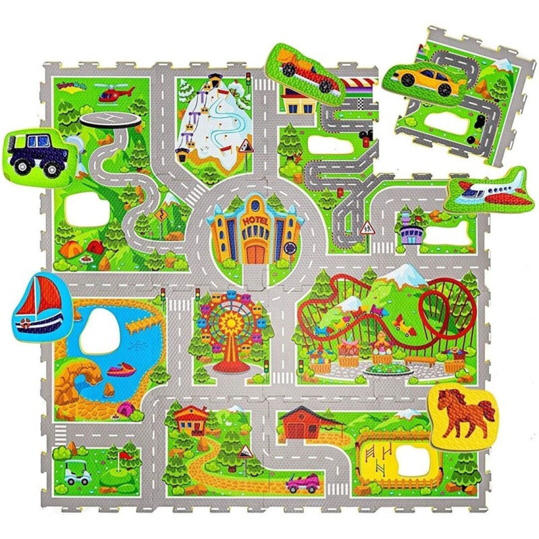 Alfombra Puzle Carreteras 120x120cm Little Dutch