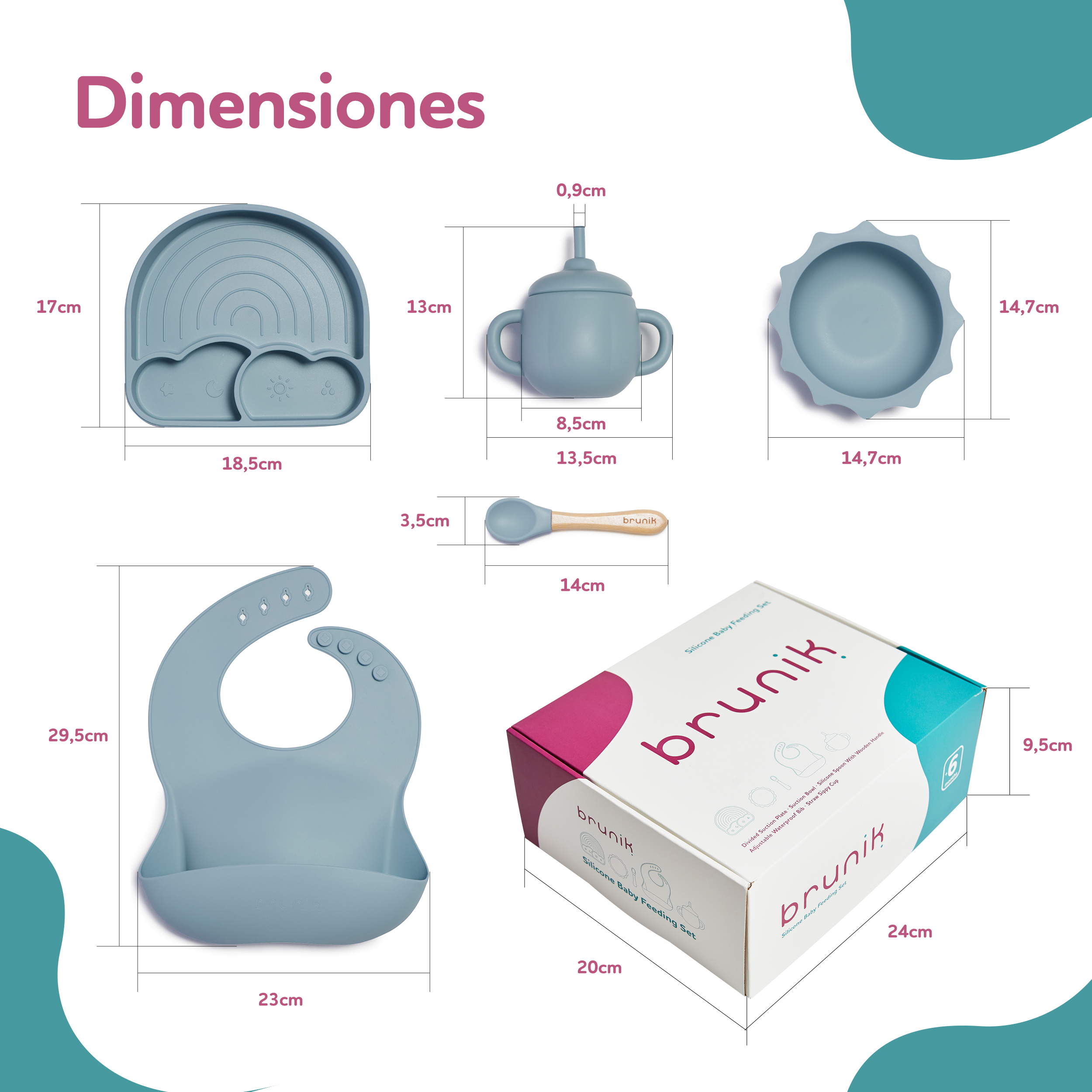 Vajilla bebé de 5 piezas con caja de regalo - Azul - Imagen 8