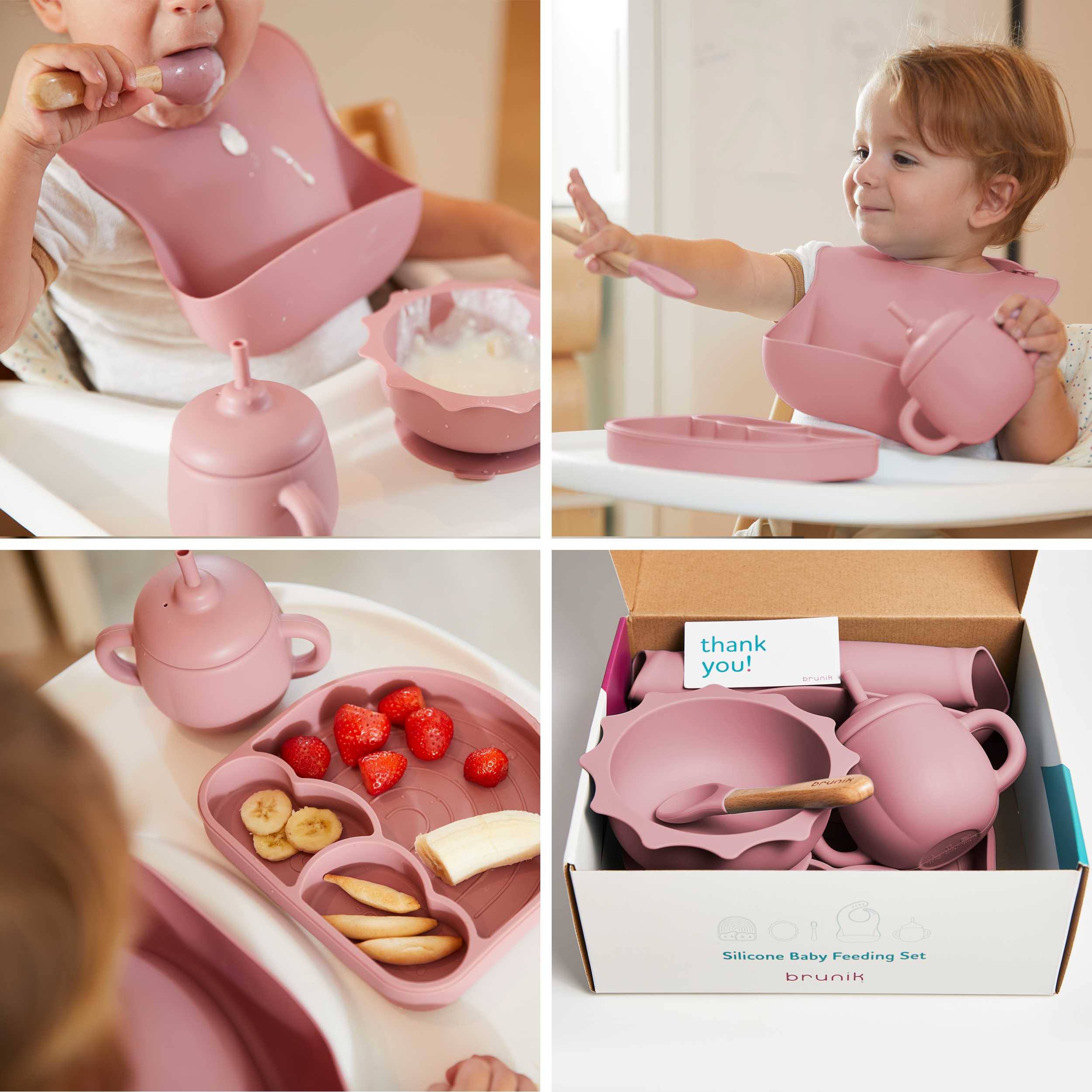Vajilla bebé de 5 piezas con caja de regalo - Rosa Oscuro - Imagen 5