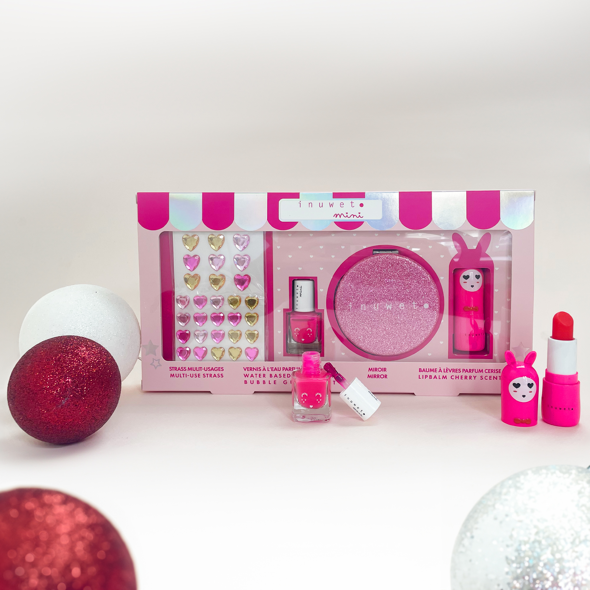 Mini Set Glitter girl Rosa: pedrería facial & corporal + esmalte de uñas fucsia-fresa + espejo purpurina + labial fucsia-cereza - Imagen 3