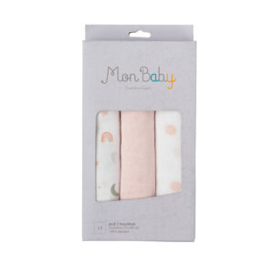 Pack 3 Muselina Astros B/Rosa Bimbidreams