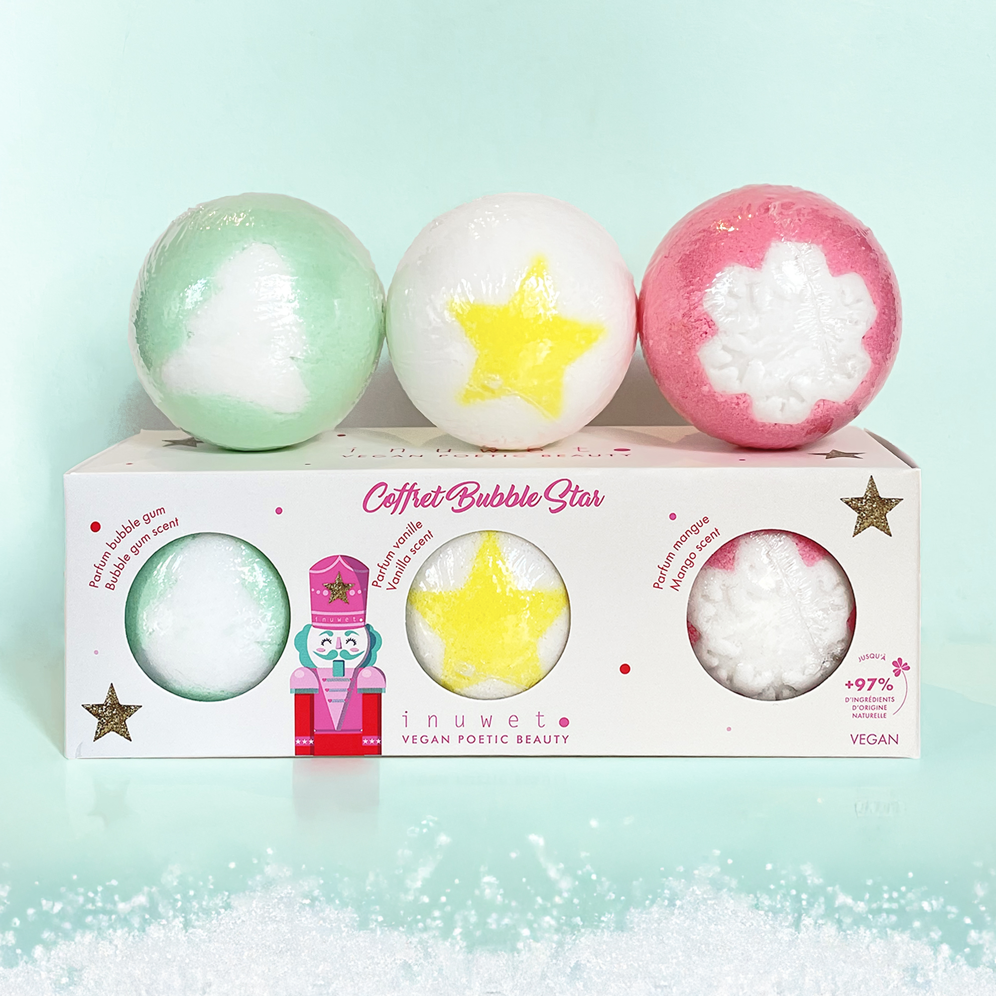 Caja con 3 bolas efervescentes Navidad: estrella, copo de nieve y árbol - Imagen 3