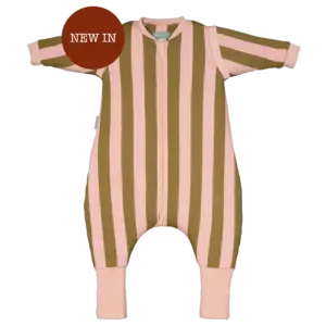 Pijama manta con mangas y calcetines antideslizantes - Khaki & Rose Stripes - TOG 2.5