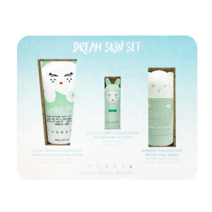 CAJA DREAM AQUA: Mascarilla facial stick chicle menta + crema manos vainilla + bálsamo labial manzana