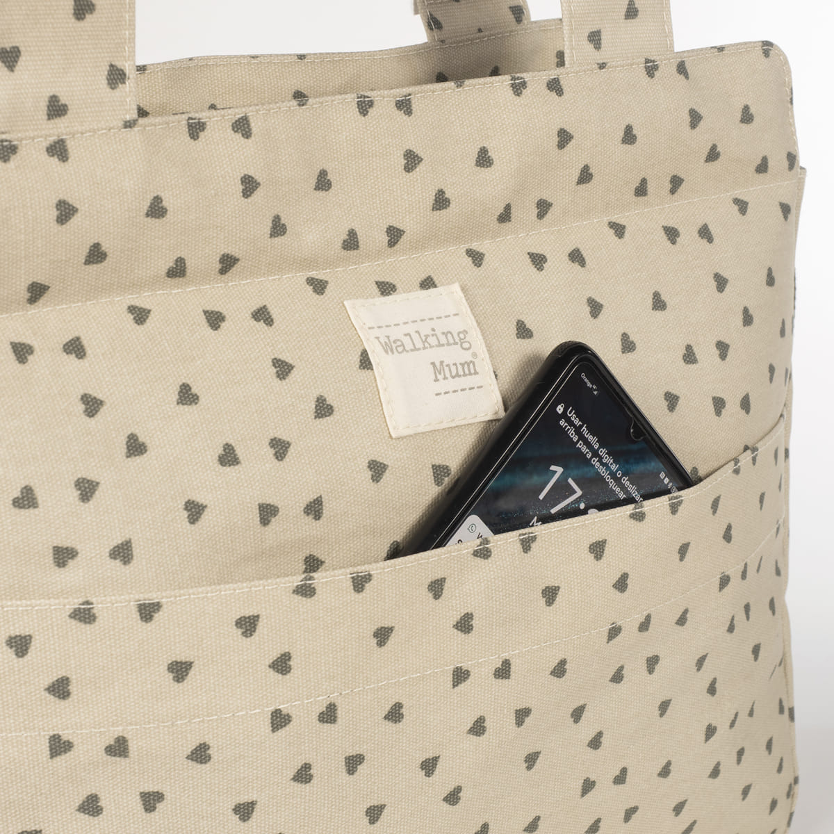 Bolsa Canastilla Corazones Poppy Musgo Walking Mum - Imagen 6