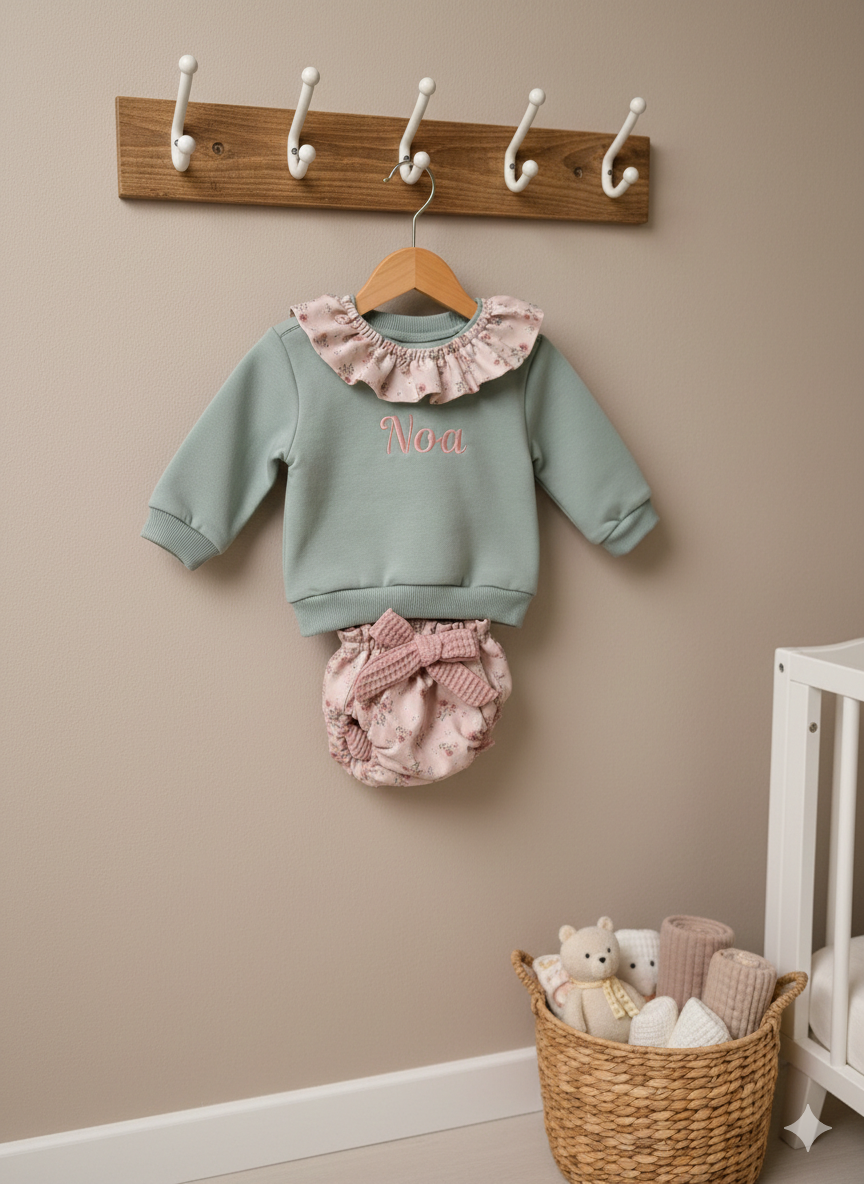 Conjunto Personalizado Sudadera Volante y Cubrepañal· Colección Rosé - Imagen 2