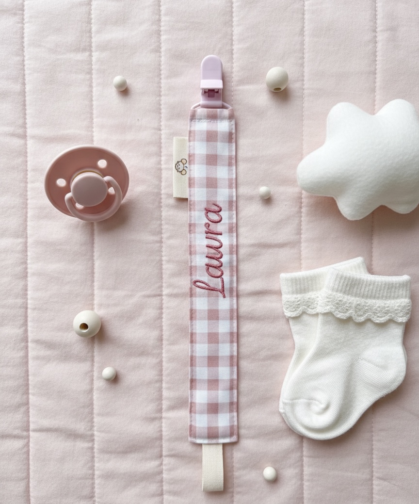 Chupetero Personalizado Chérie Vichy Rosa | (25 cm) - Imagen 4