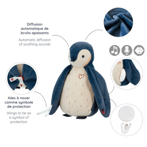 Ruidos Blancos Grabadora de Voz Peluche Pingüino Azul - Imagen 3