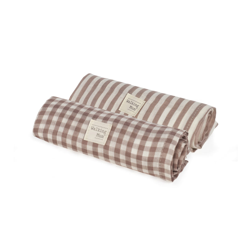 Set 2 Muselinas 70x70cm Praliné Vichy/Rayas Moka