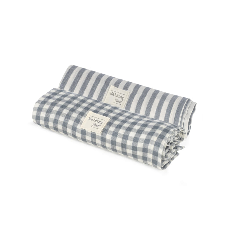 Set 2 Muselinas 70x70cm Praliné Vichy/Rayas Matcha