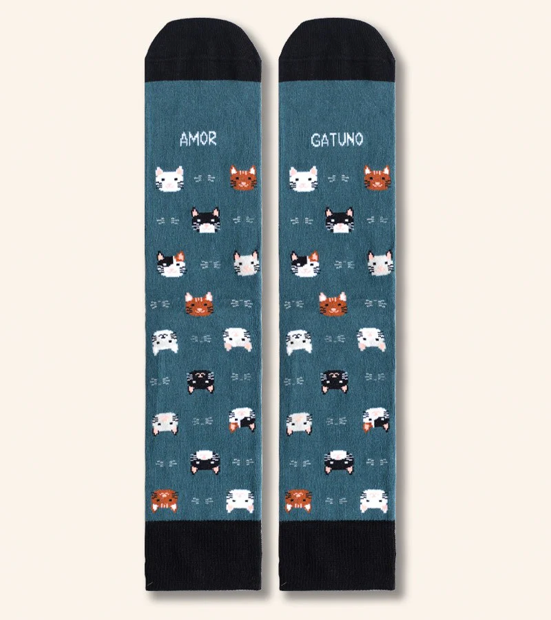 Calcetines "Amor Gatuno" Verde T 42-46 - Imagen 2