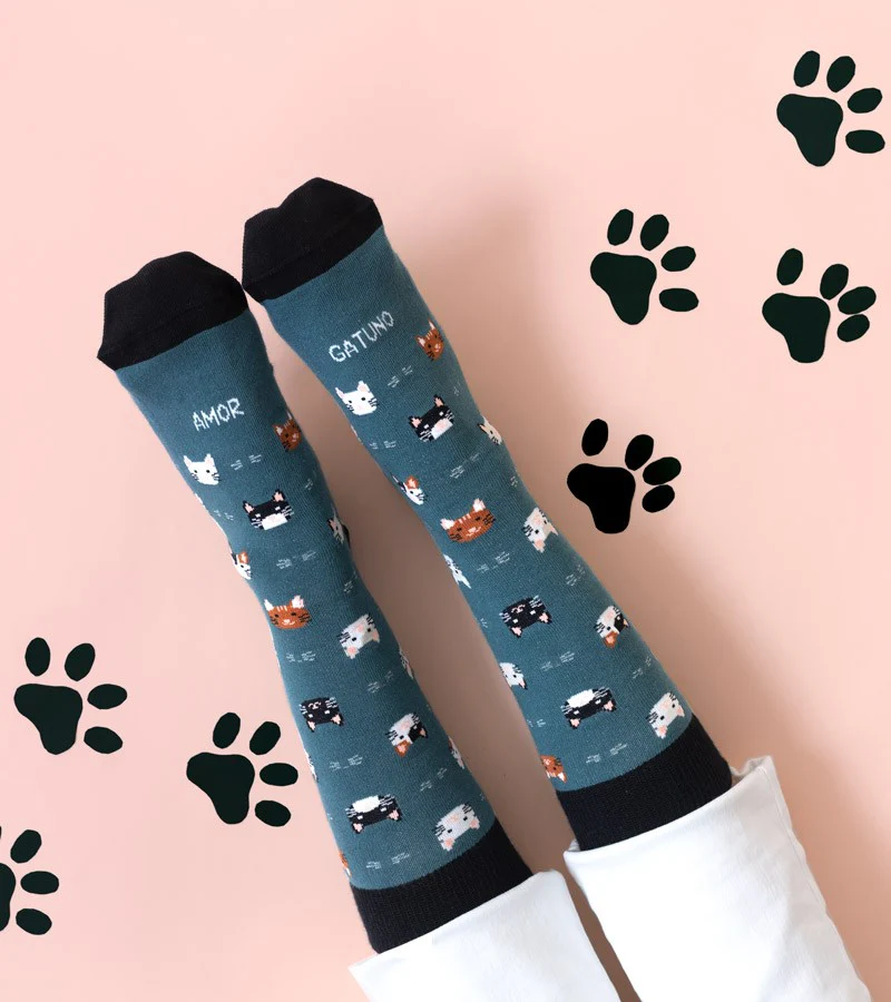 Calcetines "Amor Gatuno" Verde T 42-46 - Imagen 5