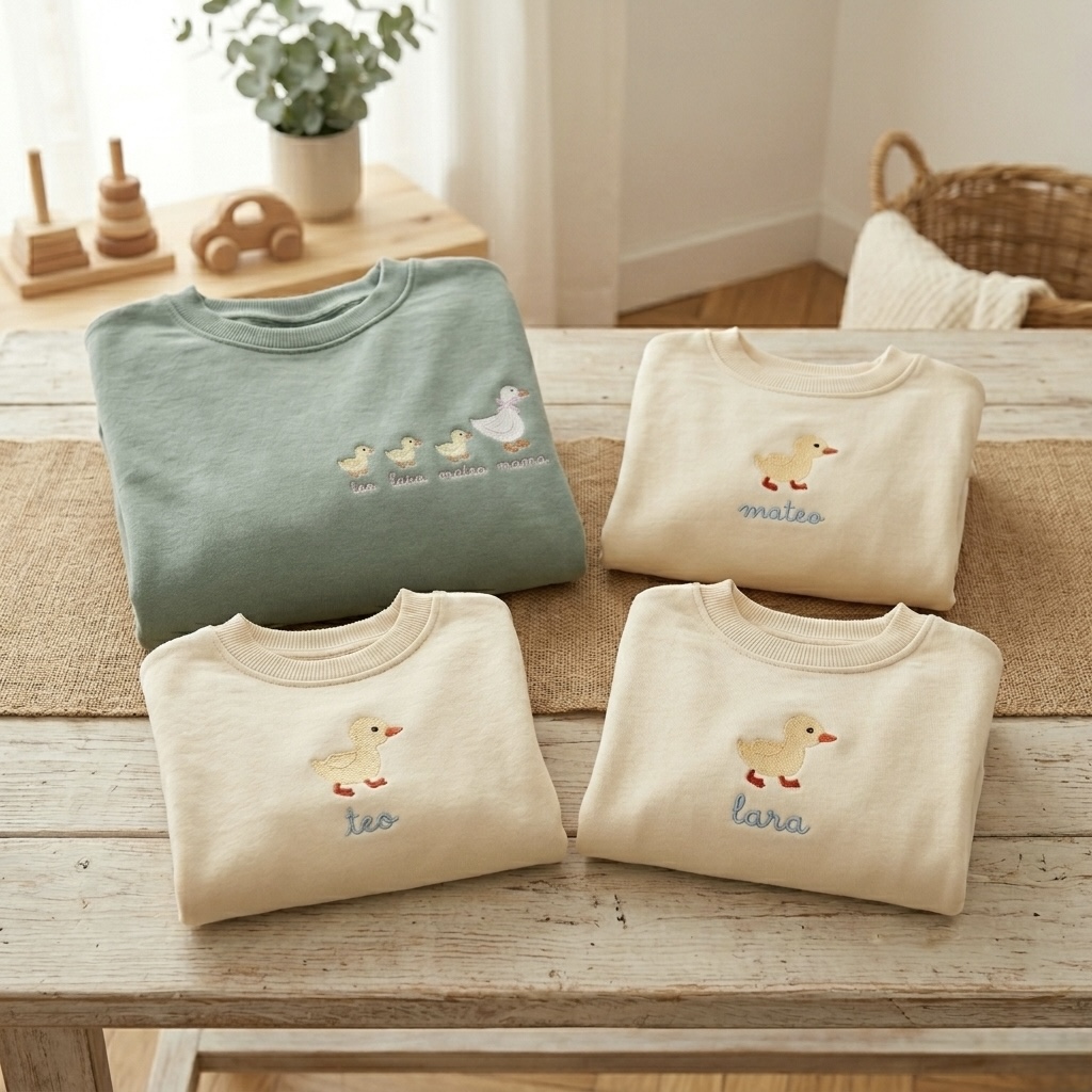 Sudadera Mamá Pato + Patitos | Bordada con Nombres de tus Hijos (XS–3XL) - Imagen 4