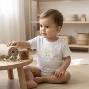 CAMISETA NIÑO/A “PATITO” PERSONALIZADA CON NOMBRE (Blanca) (3 meses–12 años)
