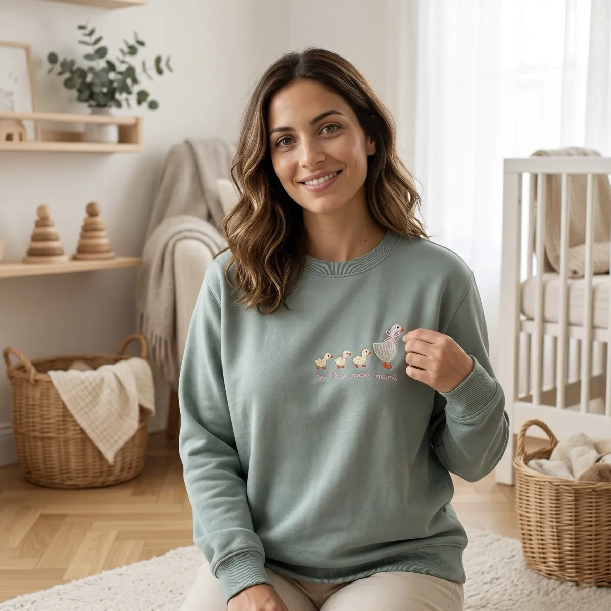 Sudadera Mamá Pato + Patitos | Bordada con Nombres de tus Hijos (XS–3XL)