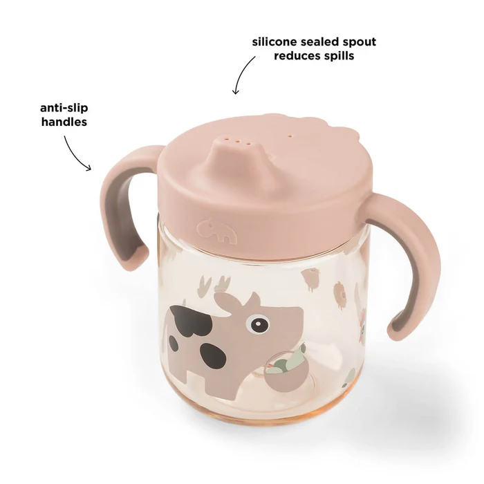 Taza con Boquilla de Aprendizaje dos Asas - Tiny Farm - Rosa - Imagen 3
