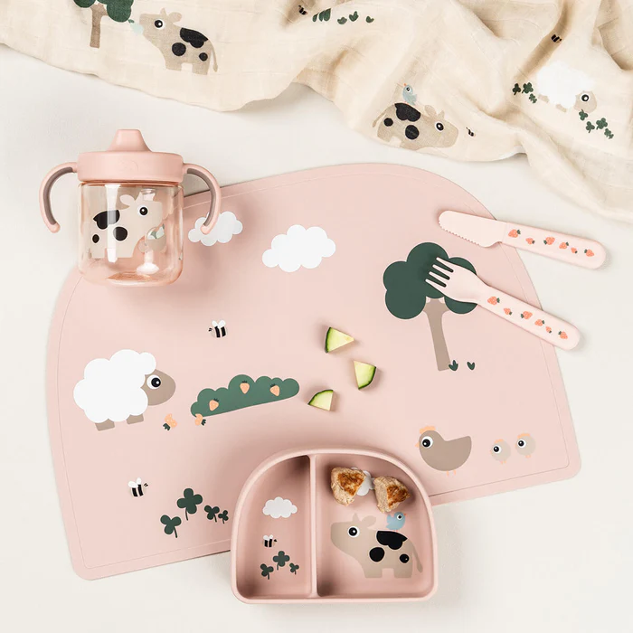 Taza con Boquilla de Aprendizaje dos Asas - Tiny Farm - Rosa - Imagen 4