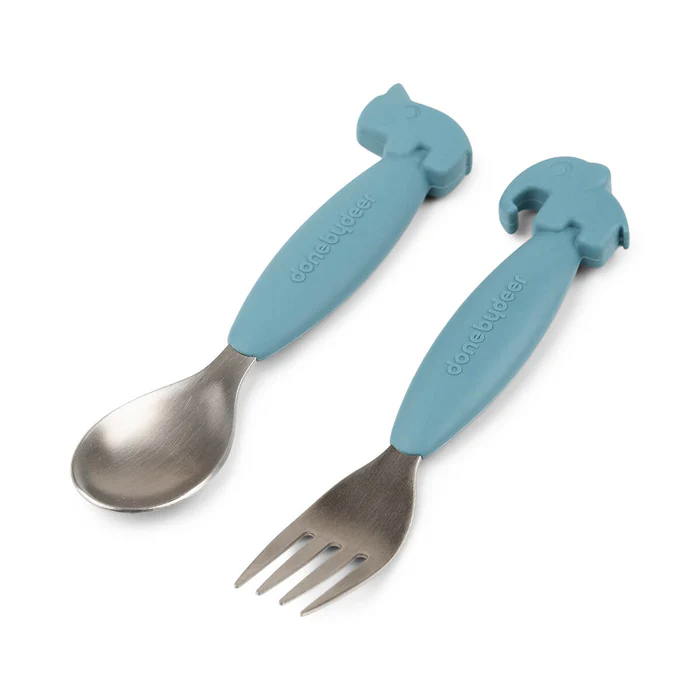 Easy-grip Cuchara y Tenedor - Deer friends - Azul - Imagen 3