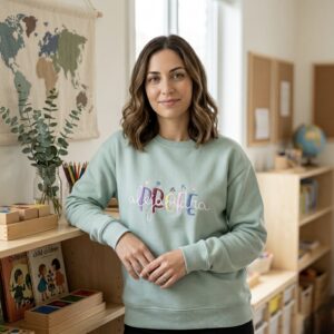 Sudadera Profe Flores Bordada Personalizada | Nombre y Color a Elegir