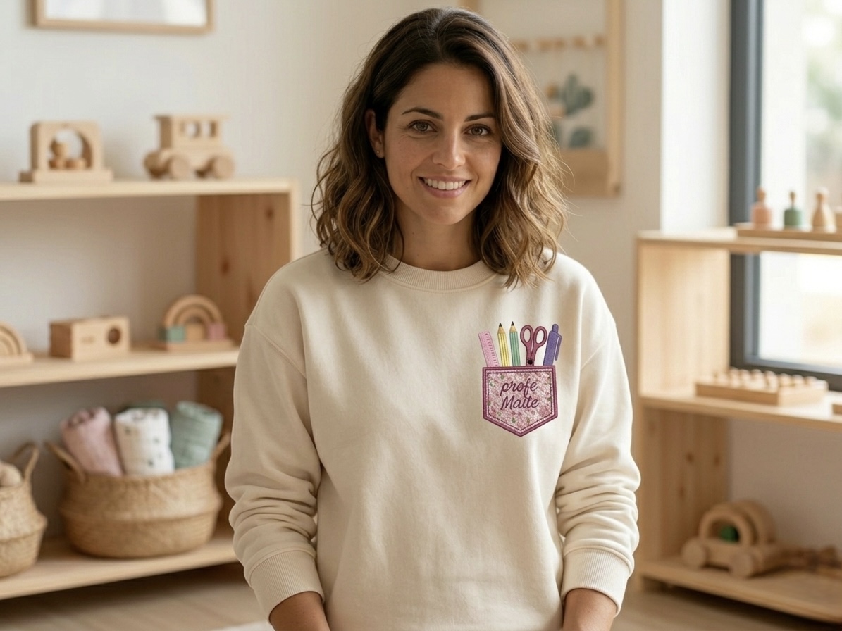 Sudadera Profe Personalizada con Bolsillo Bordado